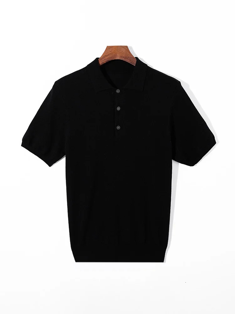 Summer 100% merino sweater mens lapel pullover short sleeve POLO neck sweater loose top knitted clothing plus size T-shirt 250221