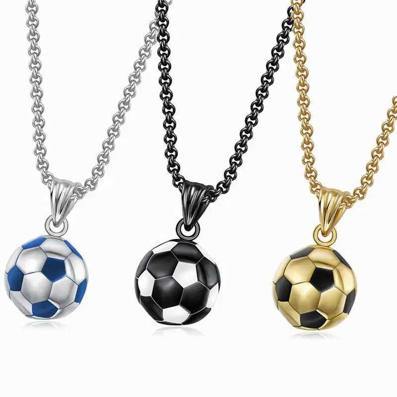 Stainless steel titanium sports football pendant necklace mens text couple friend gift jewelry X250224