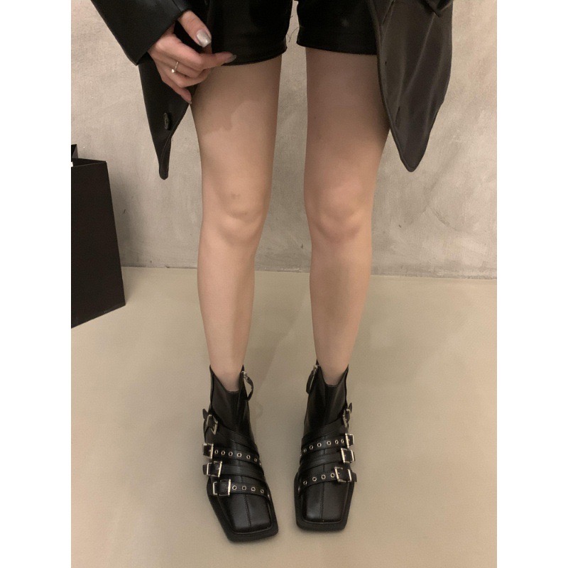 Leather Women's Autumn Winter Trend Thick-soled Women Ankle All-match Boots New Ladies Black 0a60