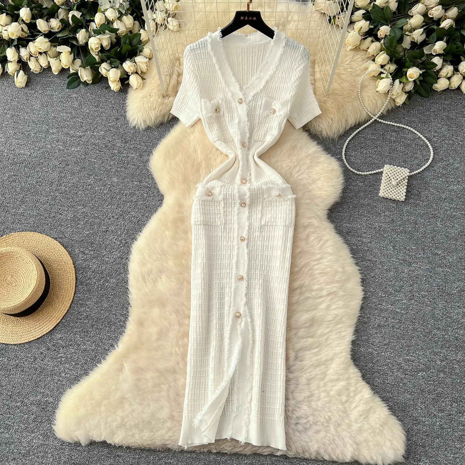 YuooMuoo Chic Fashion Sexy Slim Wrap Bodycon Dress Summer Style Women Knitted Long Elegant Office Lady Vestidos 250222
