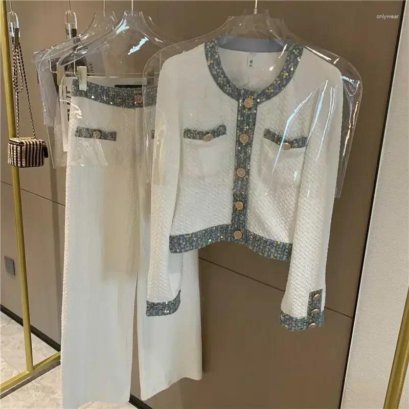 Women's Two Piece Pants 2025 Autumn High-end And Age Reducing Fashion Long Sleeved Jacket Paired With Wide Leg Set