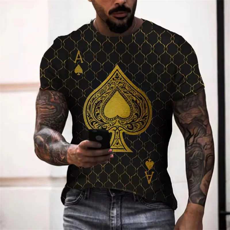 Black and white poker T-shirt 3D spade print fashion street O-neck mens T-shirt short sleeved hip-hop casual summer top W250224
