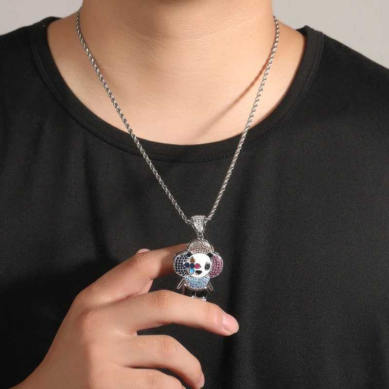 Hip Hop 5A+CZ Stone Paving Sparkling Suower Panda Clown Pendant Necklace Mens Rap Singer Jewelry Dropping Singing X250224
