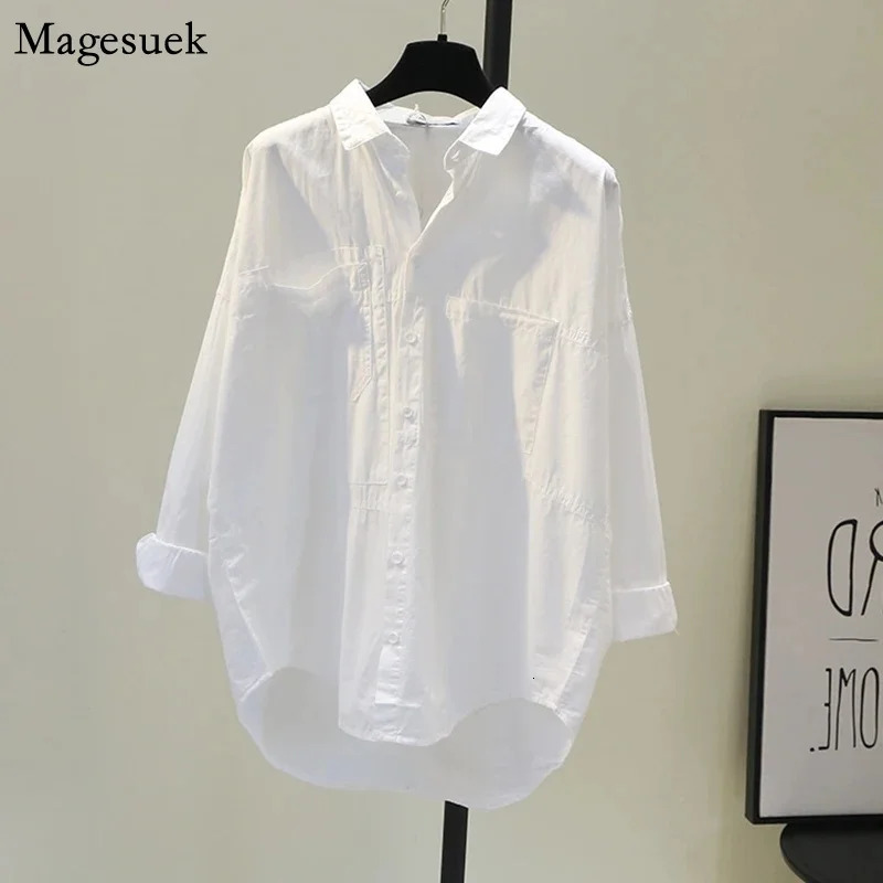 Casual Button Cotton White Womens Shirt Spring Long Sleeve Solid Loose Blouses Office Lady Elegant Tops 250224