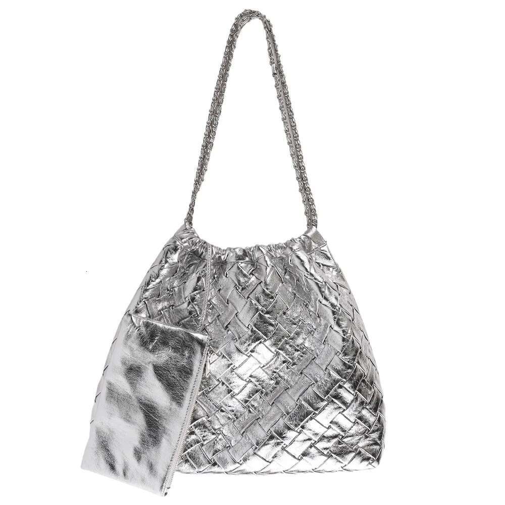ZR DIARY Woven Tote Large Capacity Women Fashion Chain Shoulder Bags Ruched Crossbody Bag 223Z06