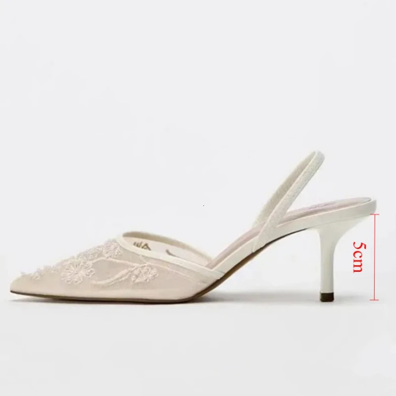 Woman er Mesh Open Heel Sandals Shoes Fashion Print Pointed End Women High-heel Pumps Sexy Stiletto Lady Mules 250122