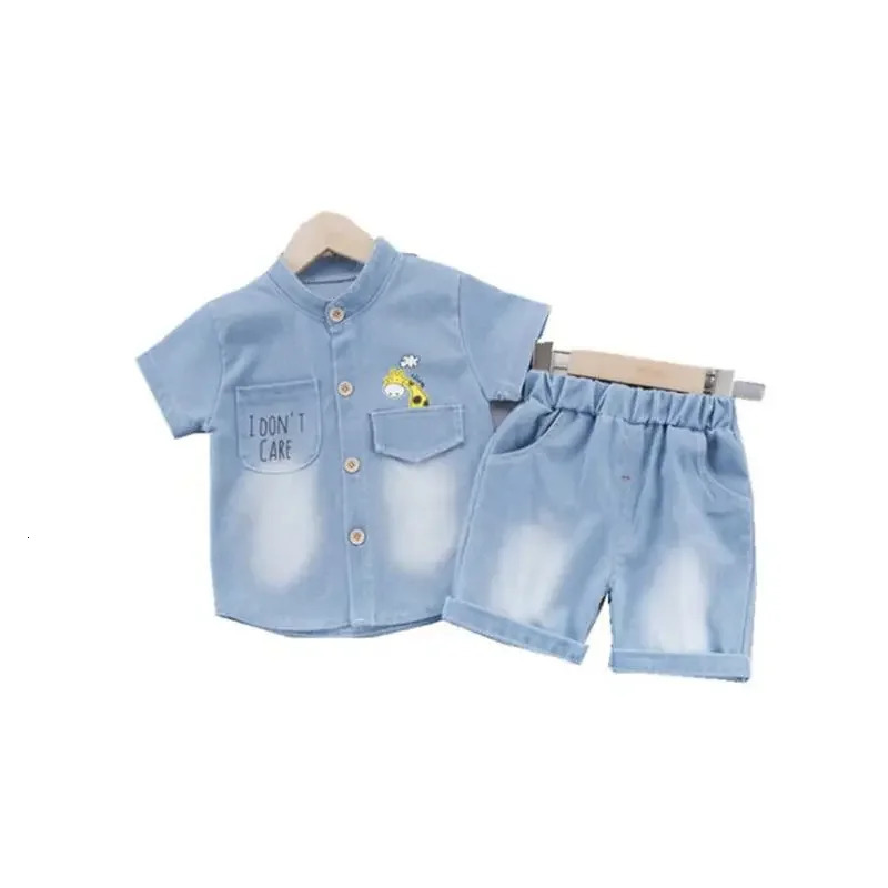 Summer Baby Boys Denim Clothing Children Casual Short Sleeve Shirt Shorts 2Pcs/Set Kids Sportswear Toddler Fashion Wear 250224
