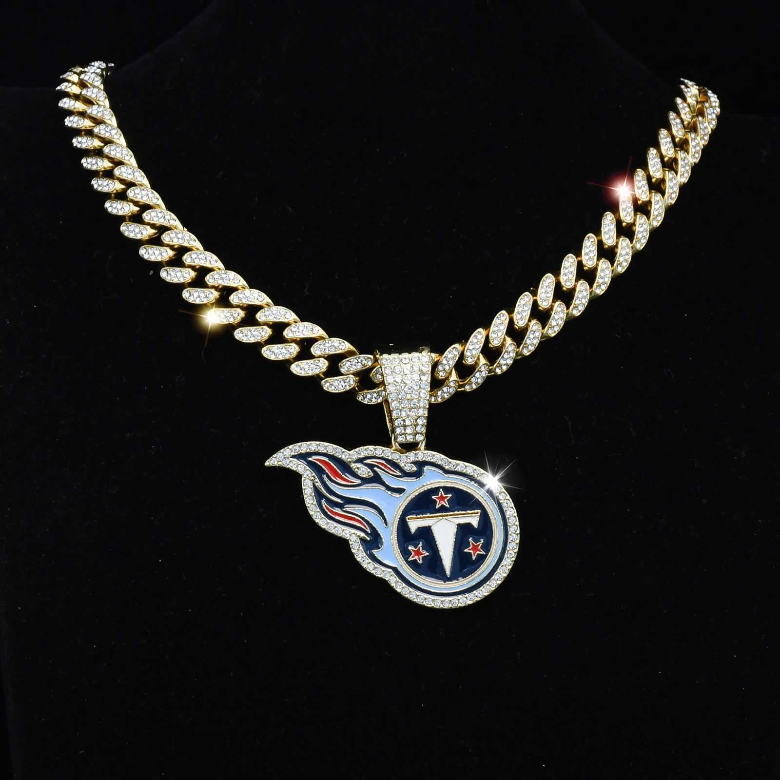 Icy Rhinestone Cuban Chain Blue Fireball Zinc Alloy Pendant Punk Jewelry for Mens Wear X250224