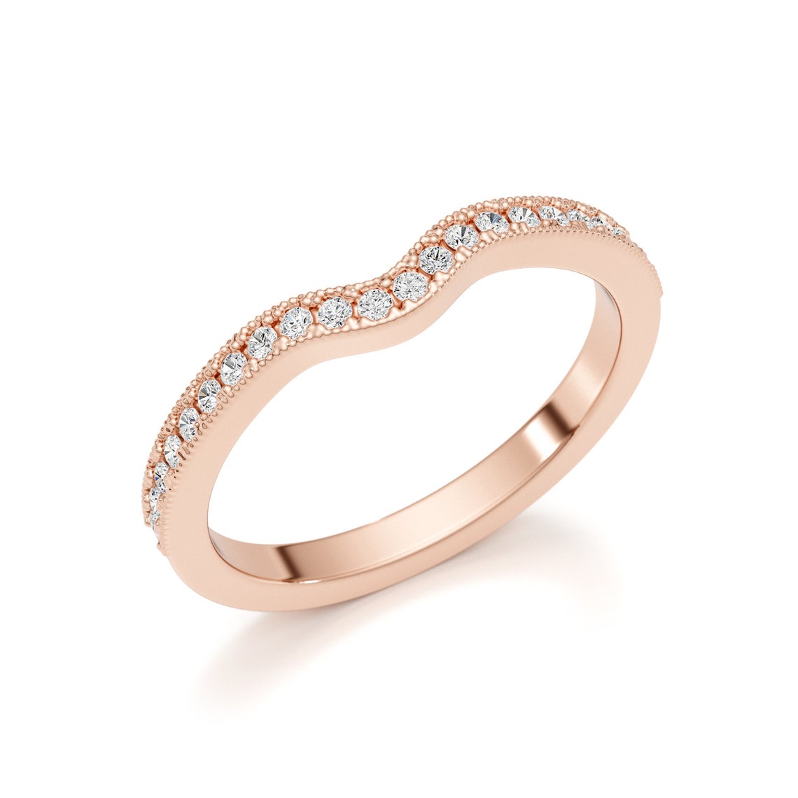 Jewelry 14K Solid Gold Chevron Trendy Lab Grown Diamond Half Pave Eternity Anniversary Ring Promise Women Stackable Ring Gift