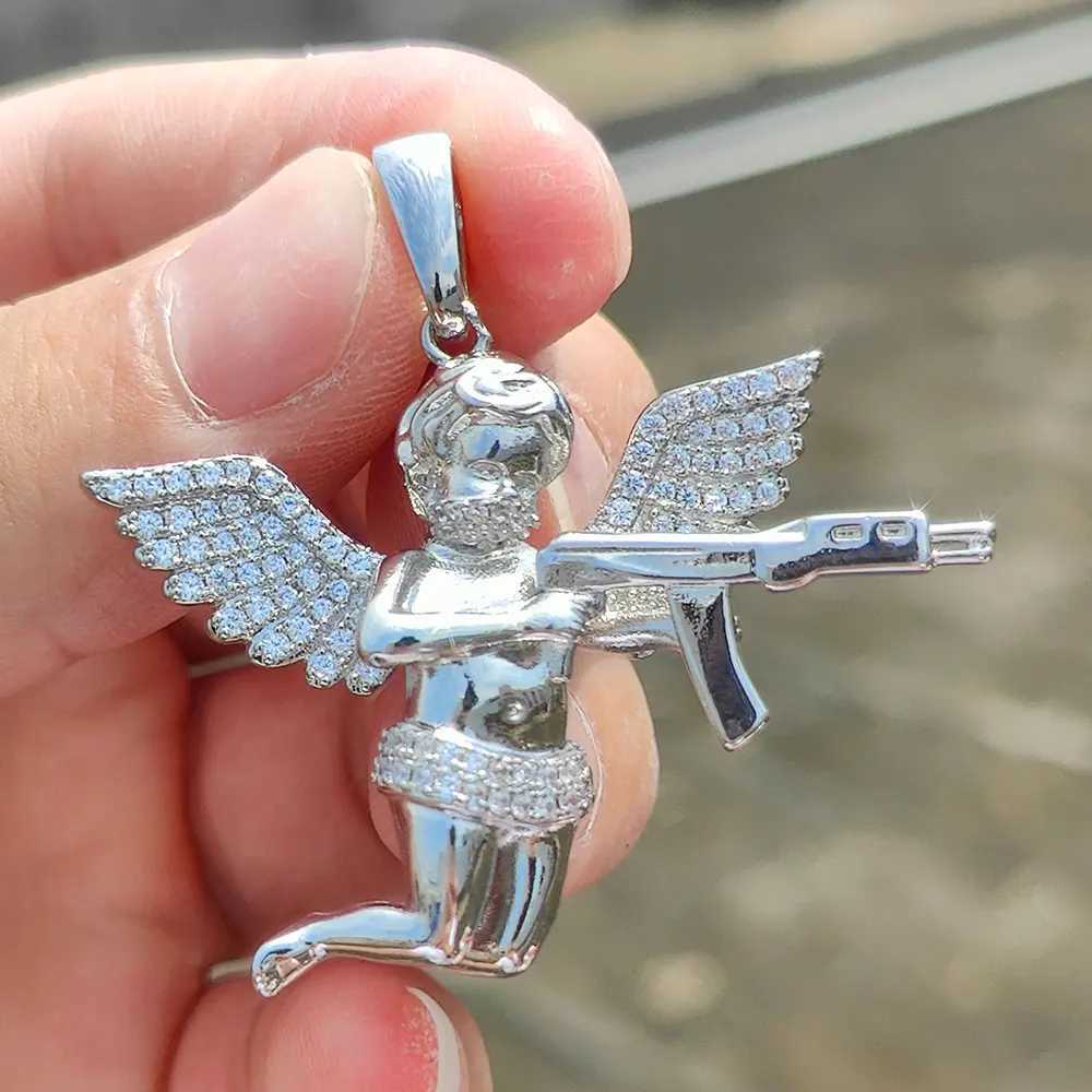 Hip Hop Rapper Punk New Trend d Out Angel With Gun Diamond Jewelry Vengeance Angel Wing Pendant Choker Necklace Wen Gift X250224