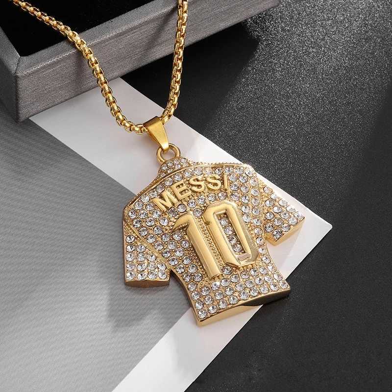 Fl Zircon Pendant Necklace Hip Hop Cool 10 Super Soccer Star Fans Stainless Steel Clavicle Charming Jewelry Men Necklace X250224