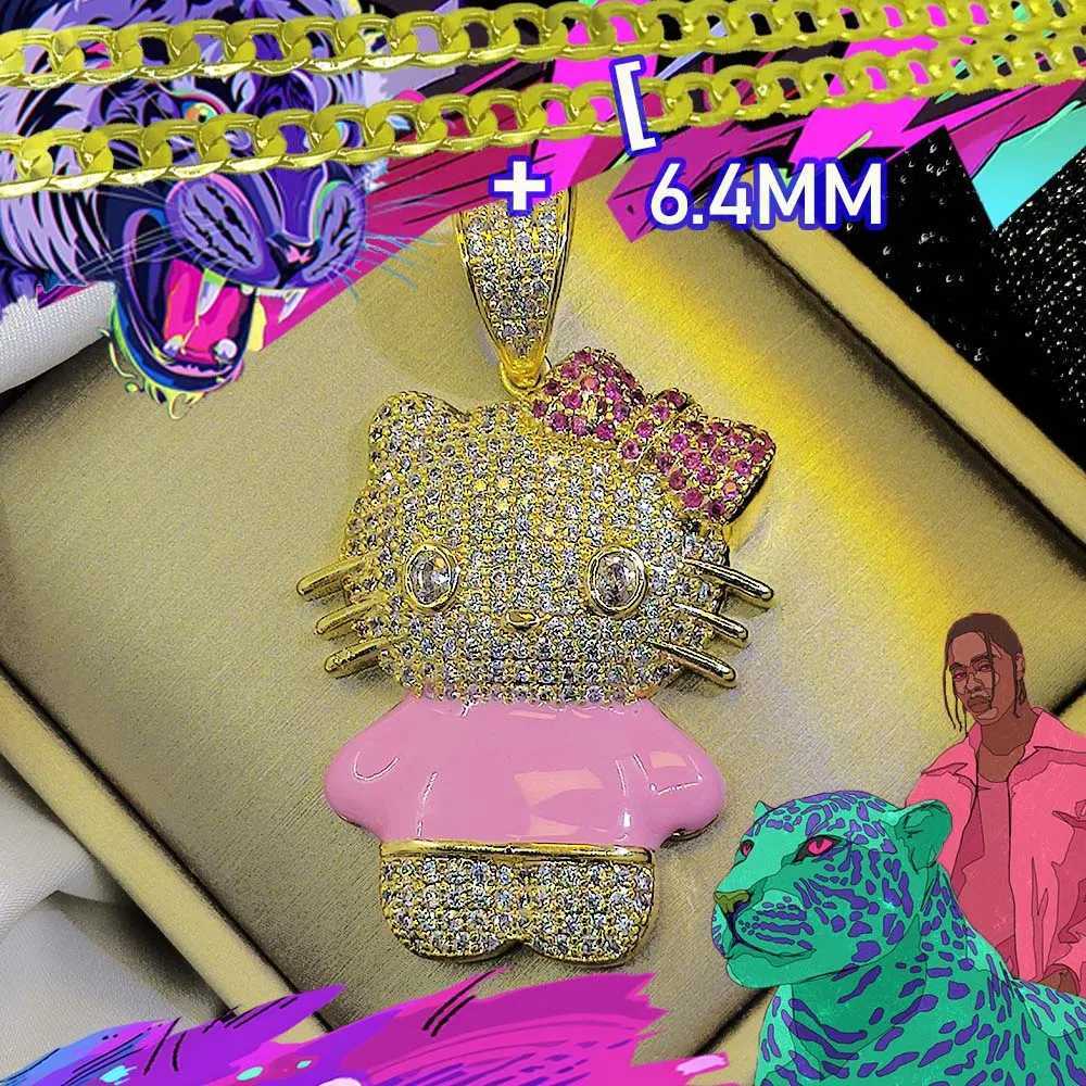 Tiktok new trend custom decoration luxurious diamond inlaid cartoon character pendant 18K gold-plated hip-hop popular necklace X250224