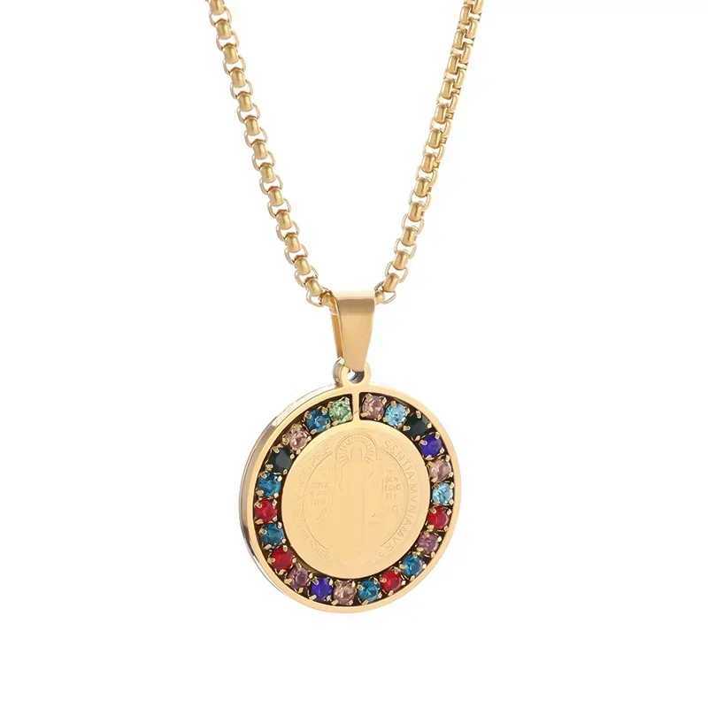 Stainless steel colored zircon St. Bakers Cross pendant necklace Wens fashion lucky talisman jewelry X250224