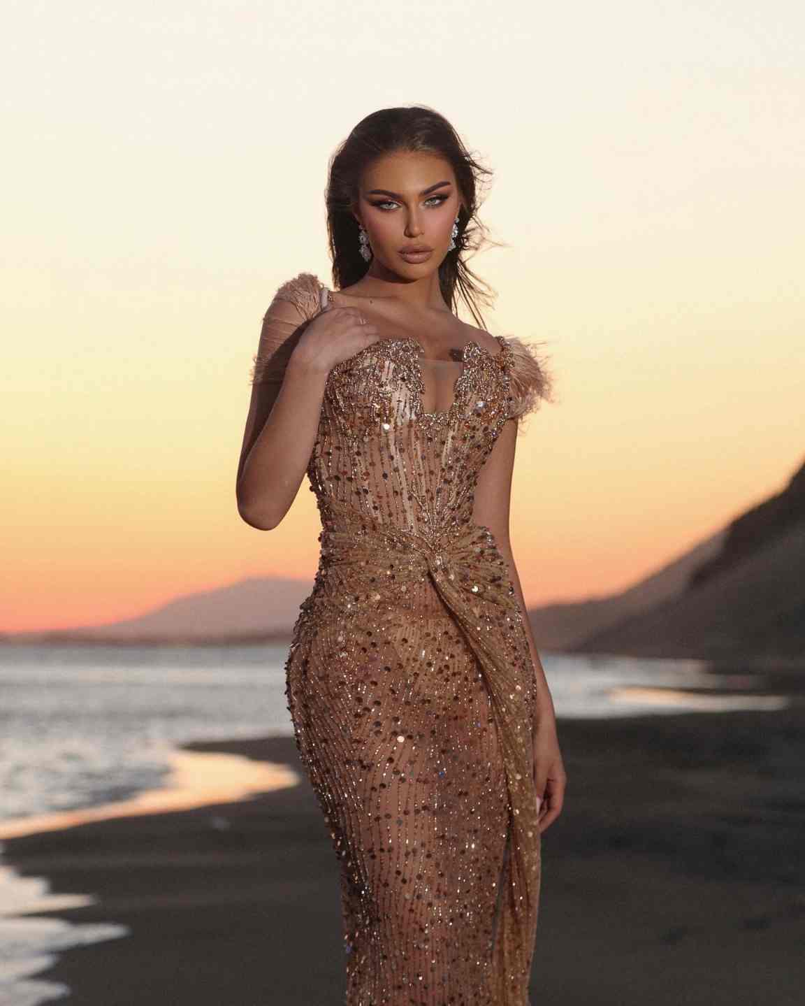 Shiny Mermaid Evening Dress Beaded Crystals Prom Gowns Formal Party Second Reception 50th Birthday Customized