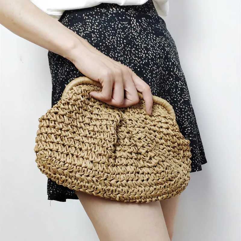 Summer Shoulder Crossbody Bag Straw Weaving Clutch Purse Women Dumpling Crossbody Beach Bag Fashon Cloud Pouch