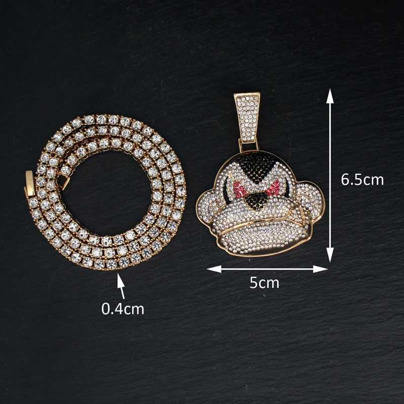 Mens Hip Hop Rhinestone Cute Monkey Pendant Necklace Twist Rope Tennis Chain Necklaces Hiphop Jewelry Rapper Gift X250224