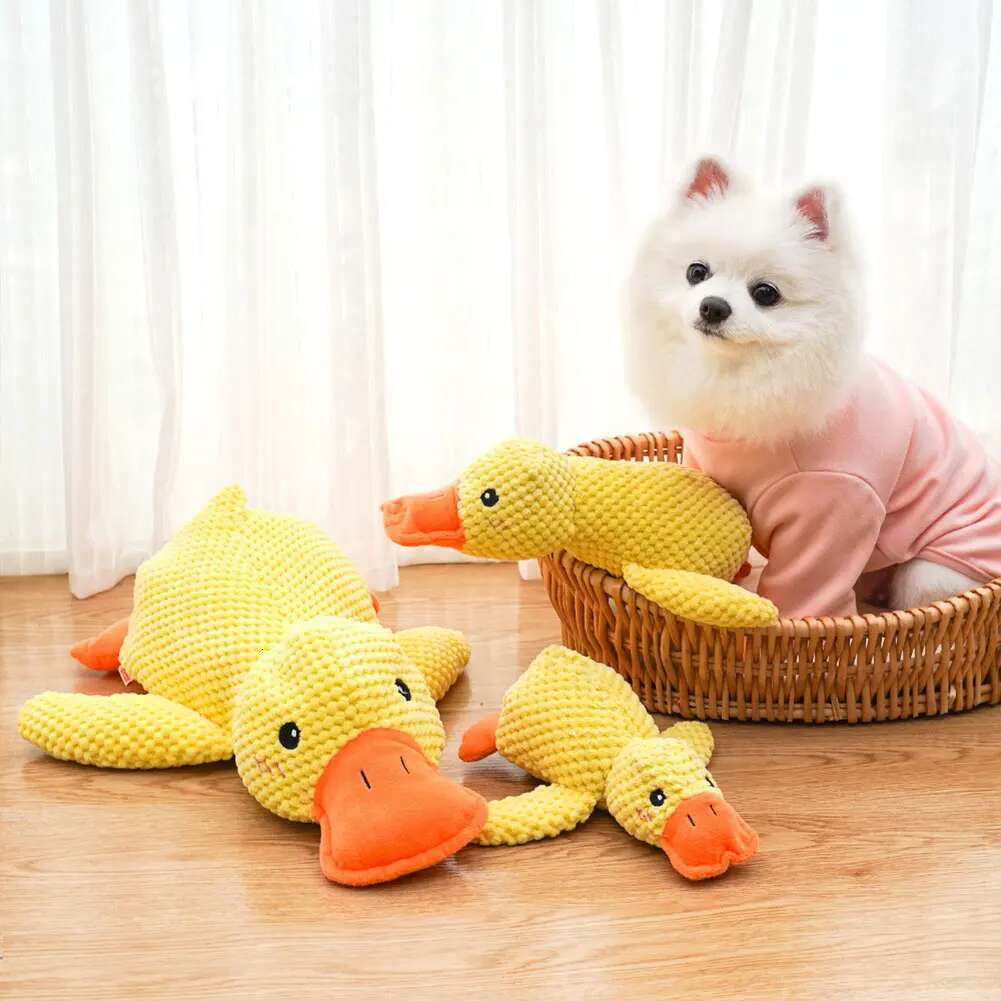 Plush Dog Calming Toy Bite Resistant Sleeping Sound Making Yellow Duck For Small Dogs Golden Retriever Corgi Pet Toys