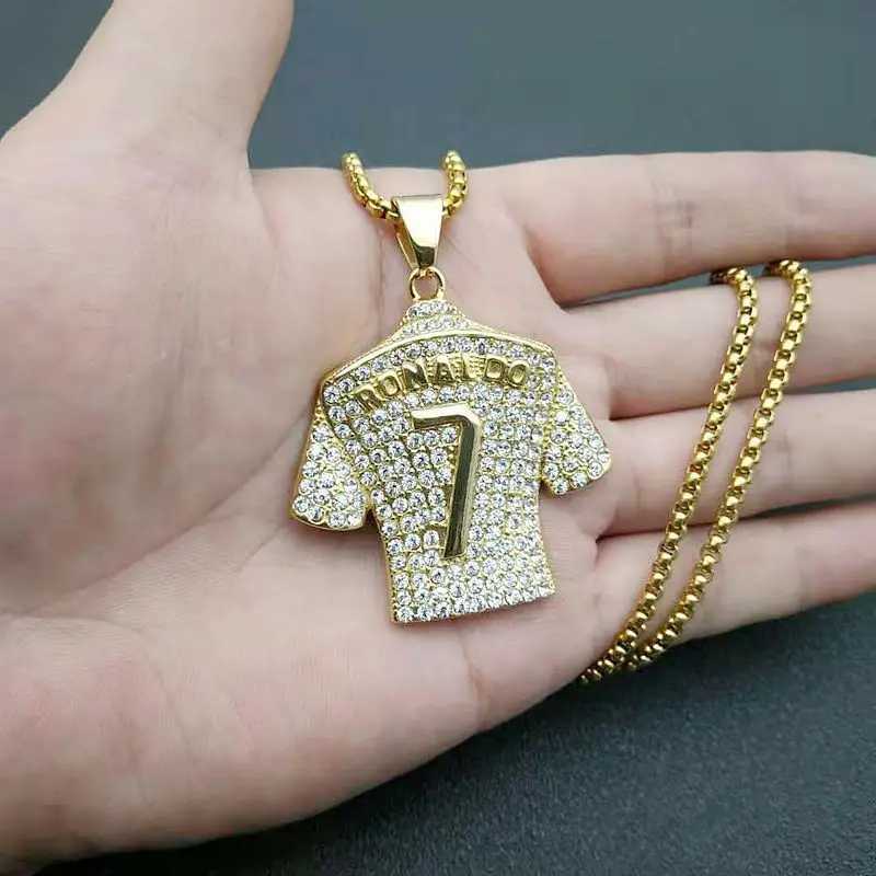 Stainless steel titanium football T-shirt pendant Ronald No. 7 hip-hop necklace mens fan jewelry necklace X250224
