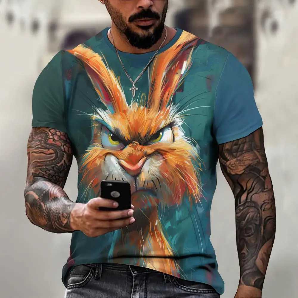 Angry Animal Graphic Mens T-shirt Fashion Large Size Funny 3D Printed Mens T-shirt Pulling Short Sleeve Mens Clothing Top W250224