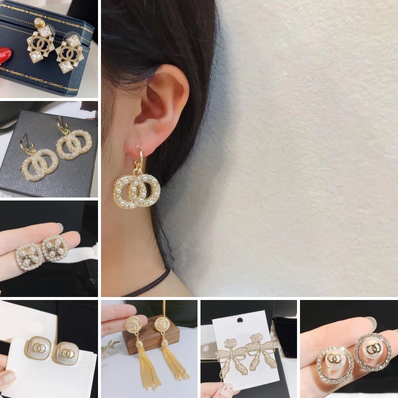 Design Earrings Letter Studs Crystal Pearl Earring for Women Popular Fashion Earring Stainless Steel Earrings Classic Birthday Jewelry Gifts
