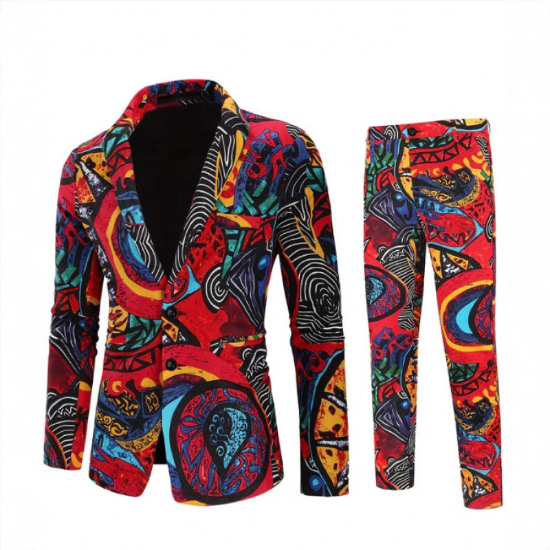 D223Stylish Men's Casual Suit Jacket with Elegant Printing Slim Cut for International Style