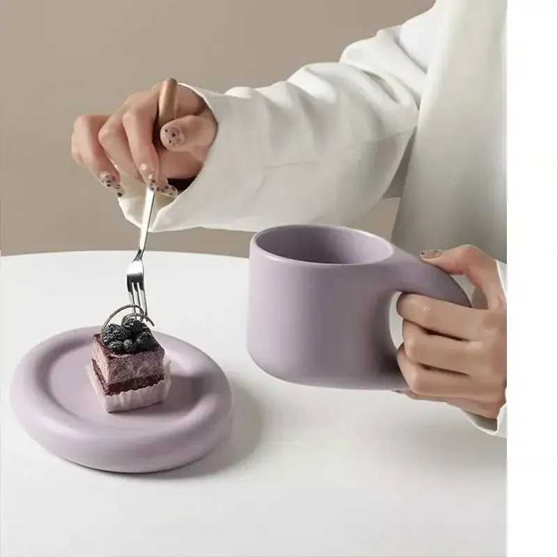 Creative Colorful Fat Ceramics Mugs with Saucer Coffee Mug Milk Tea Office Cups Drinkware The Best Birthday Gift for FriendsC250224