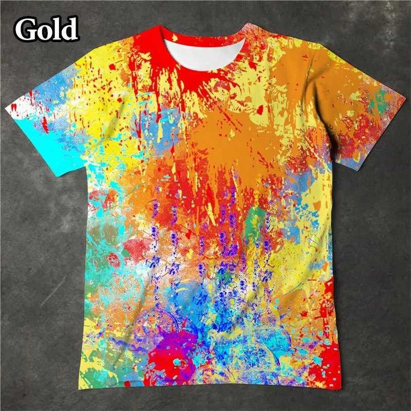 Fun Splash Ink 3D Printing Colorful Mens Womens Fashion T-shirt Personality Street Short-sleeved Top W250224