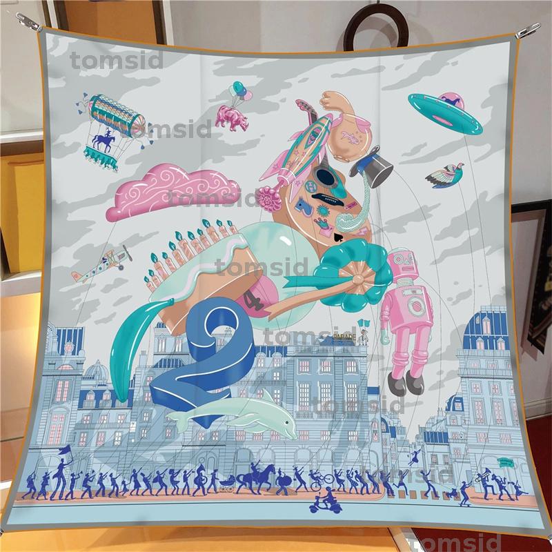 Multiple Styles Designer Silk Scarf Women Colorful Cartoon Character Printing Scarves 90CM Square Shape Novelty Outdoors Headband PTP