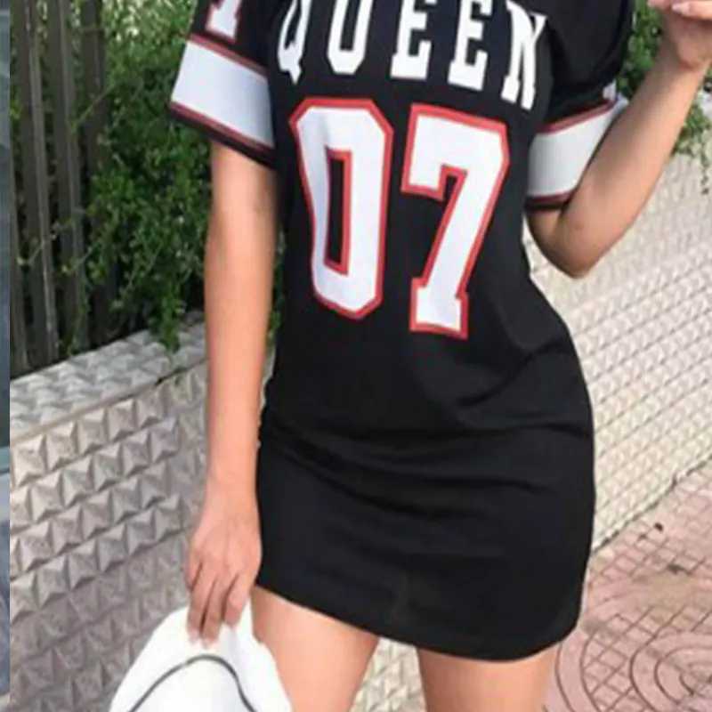 Fashionable V-neck queen letter printed dress short Sve basket sports style sexy loose Fe clothing streetwear casual wearXJ250224