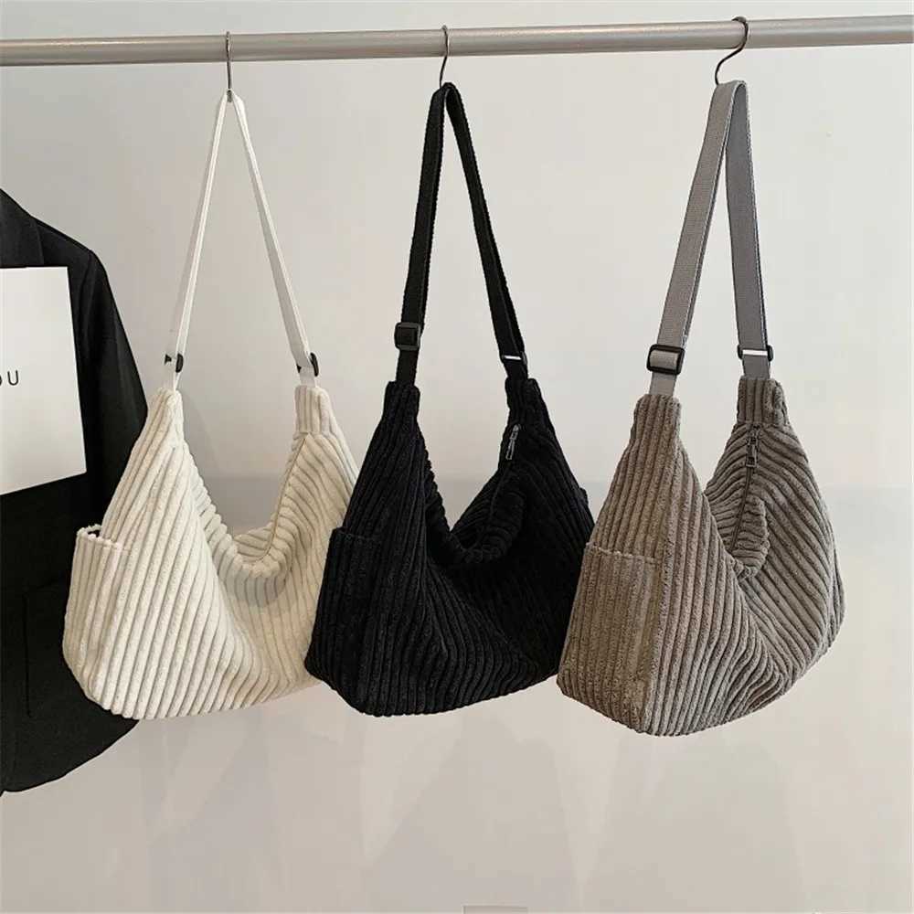 Casual Corduroy Womens Shoulder Bag Large Capacity Solid Color Crossbody Bag Commuter Tote Bag Simple Student Schoolbag Handbag Z250225