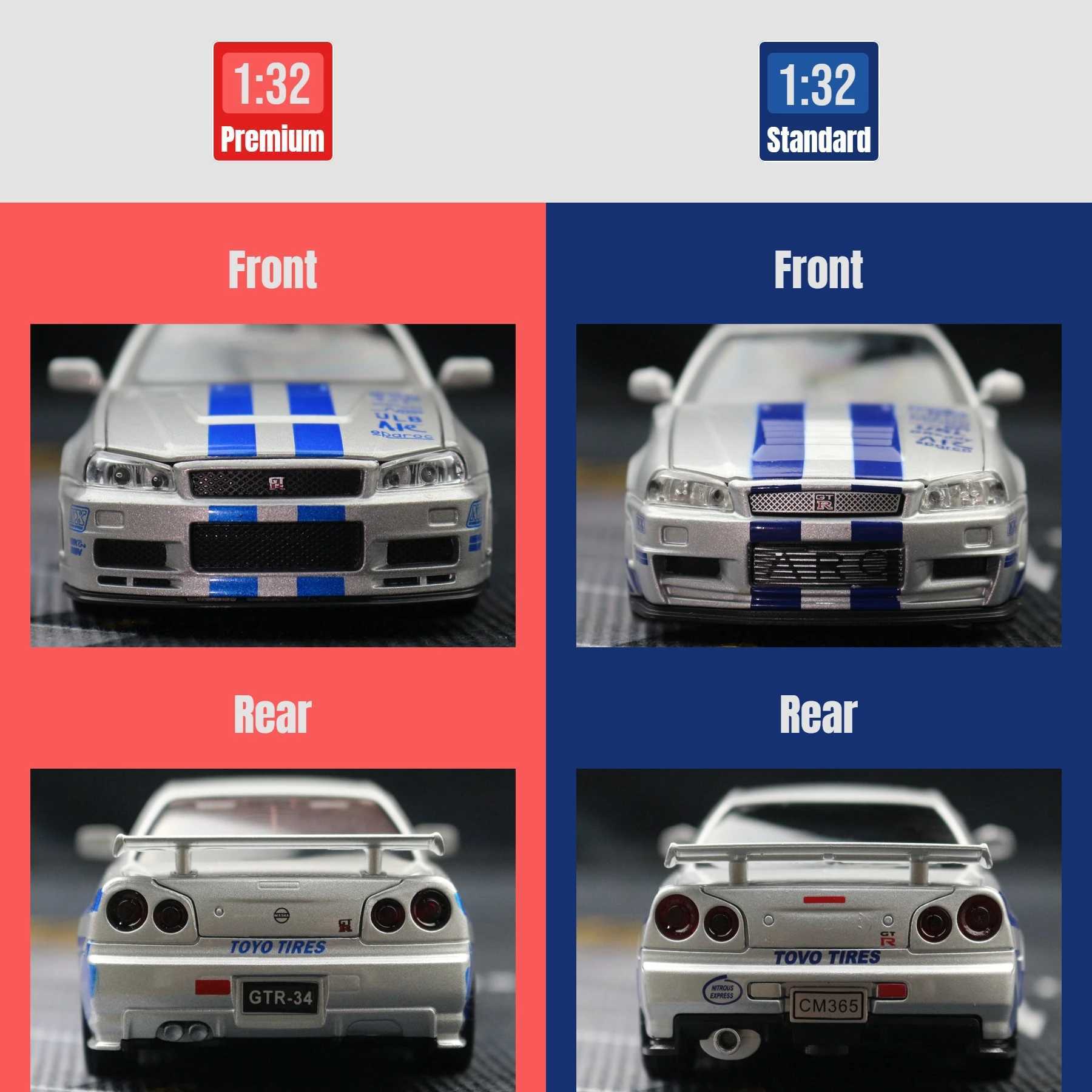 1/32 Nissan Skyline GTR R34 JDM Toy Car Model Diecast Vehicle Miniature Sound Light Pull Back Collection Gift Children Boy Free shipping