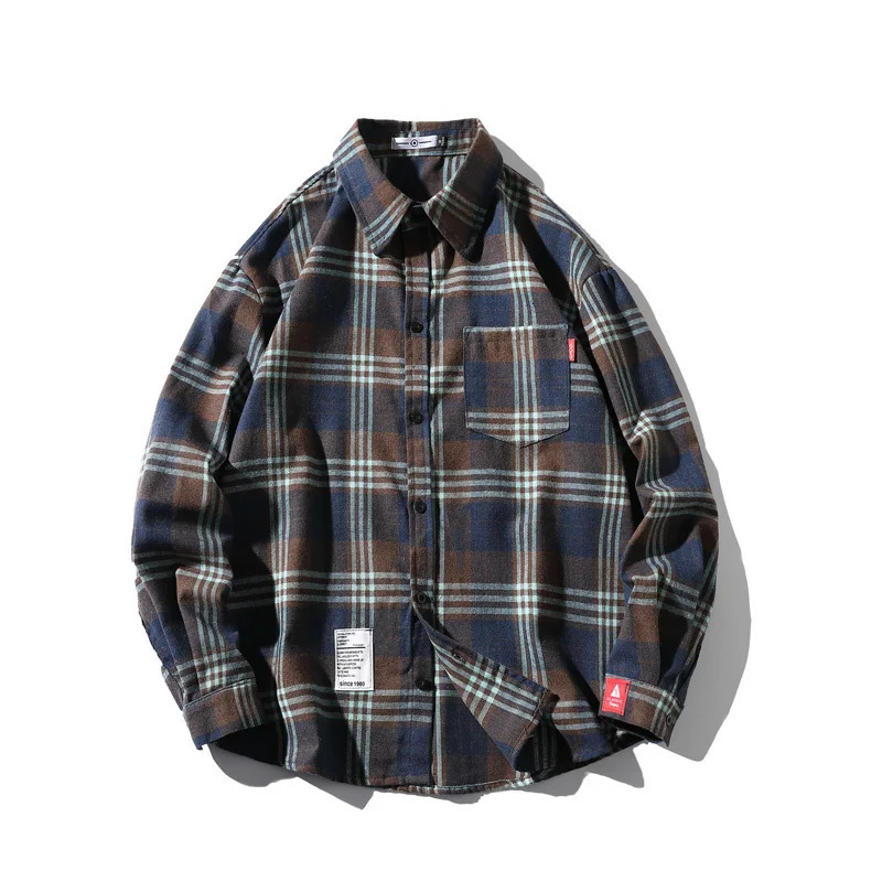 Spring Autumn Winter High Quality Casual Plaid Mens Loose Streetwear Long-sleeved Shirt Retro Flannel Shirts Men 250220