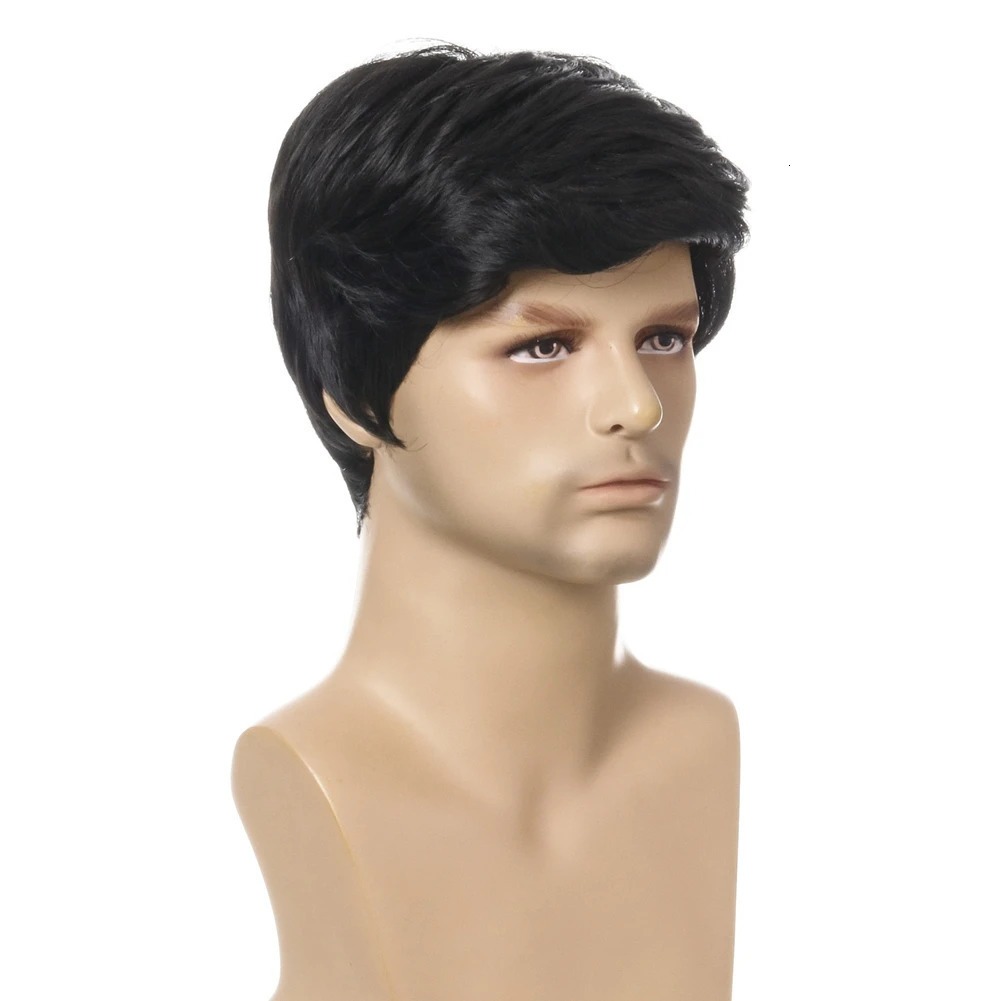 Fashion Wig Short Black Male Straight Synthetic Wig for Men Hair Fleeciness Realistic Natural Black Toupee Wigs 250224