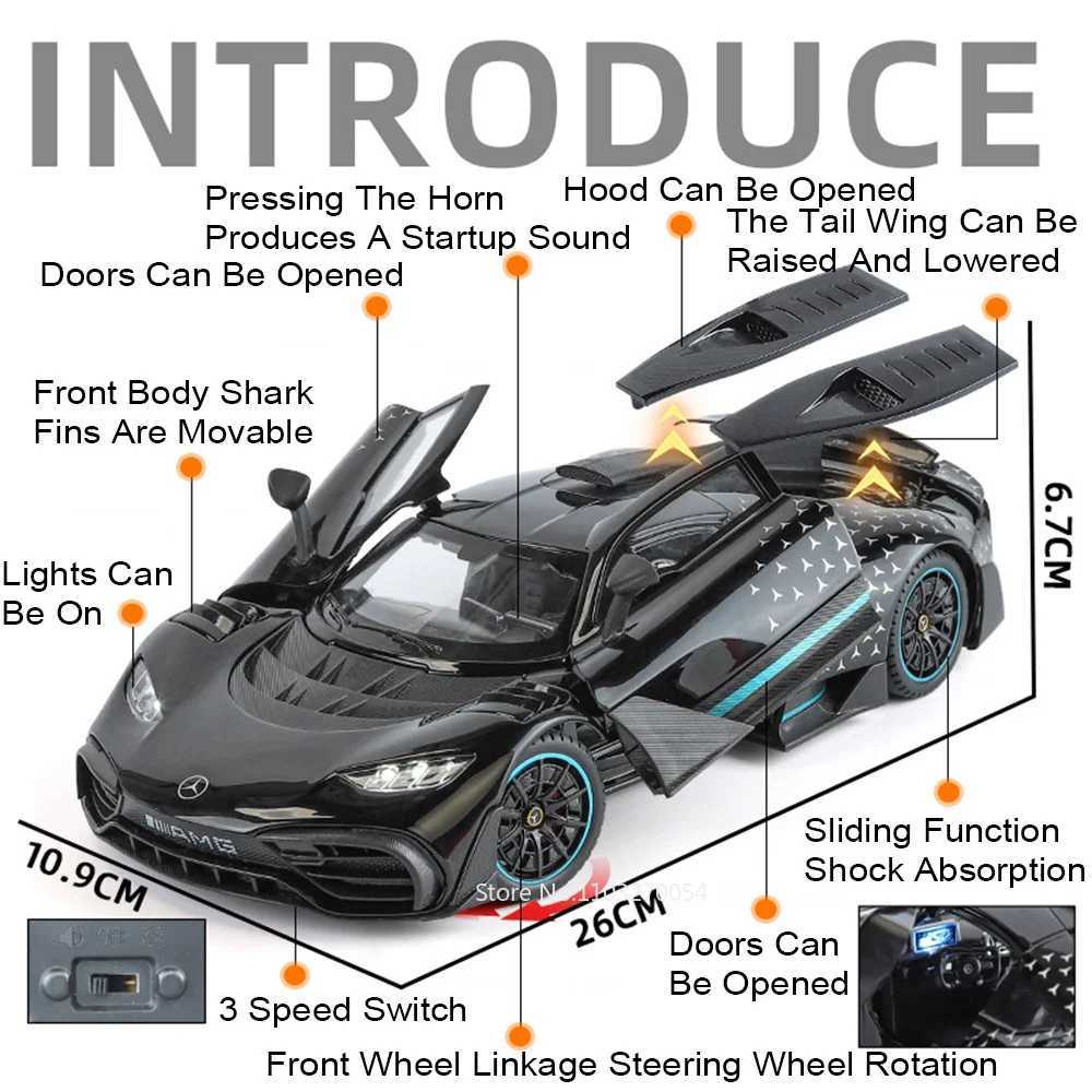 1 18 Benz AMG ONE Alloy Sports Car Diecast Model Toys Doors Opened with Sound Light Front Wheel Steering Vehicle Adult Kids Gifts Z250224