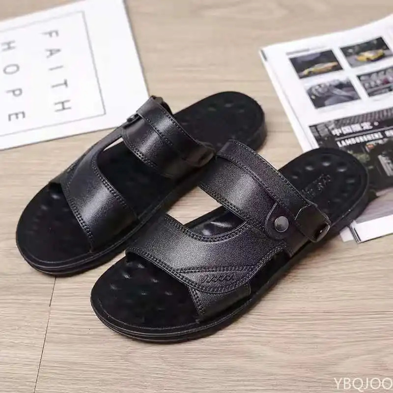 Mens Summer Sandals and Slippers Mens Leather Sandals Adult Thick-soled Beach Shoes Non-slip Open-toe Leather Sandals 250224