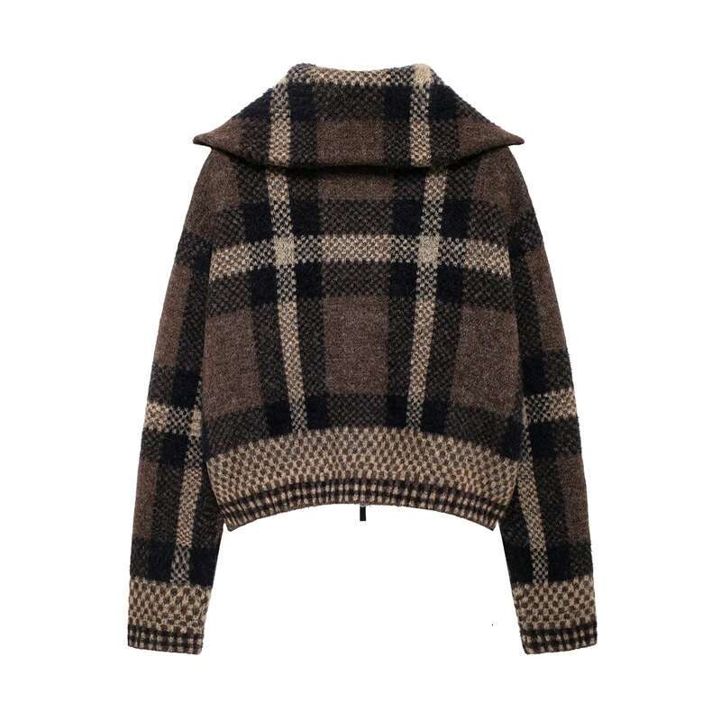 Women's Jackets Fall-Winter New Check-Knit Bomber Casual Fashion Women's Top Jacket