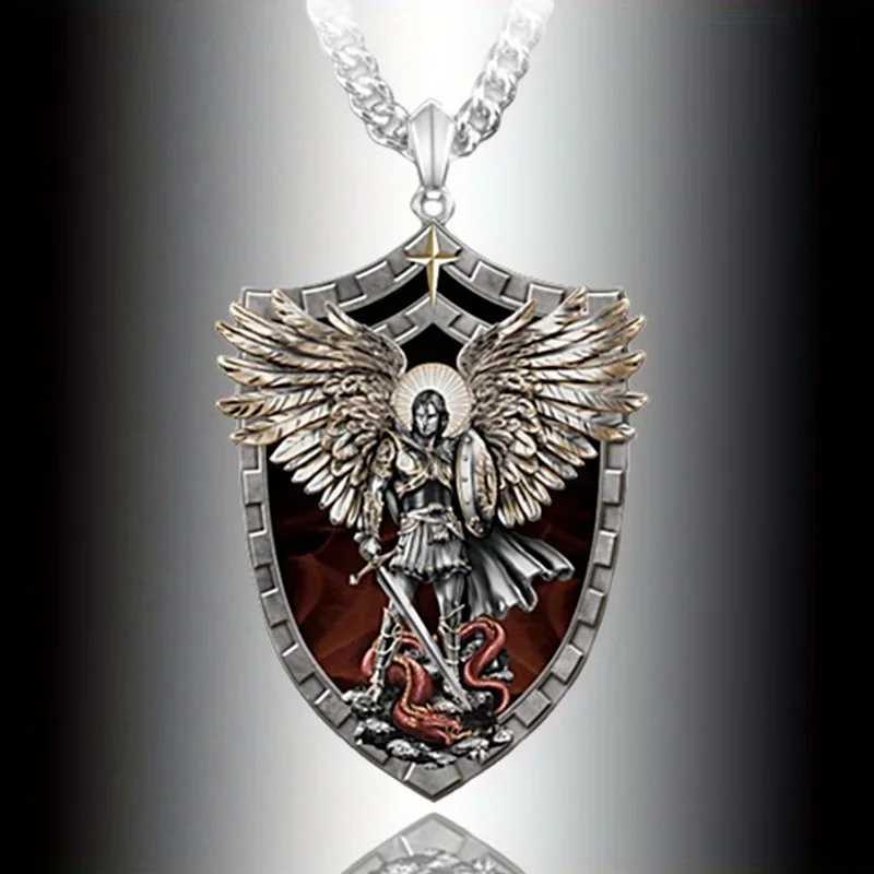 Fashion Mens Stainless Steel Guardian Angel Saint Michael Necklace - Majestic Warrior Pendant Fashionable Jewelry for Protection X250224