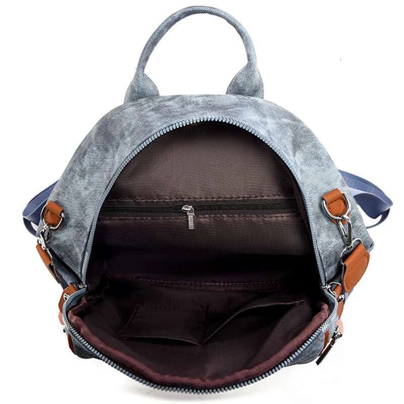 Retro Soft Leather Ladies Vintage Rivet Design Large Capacity Student Multi-Pocket Solid Color Casual Backpack