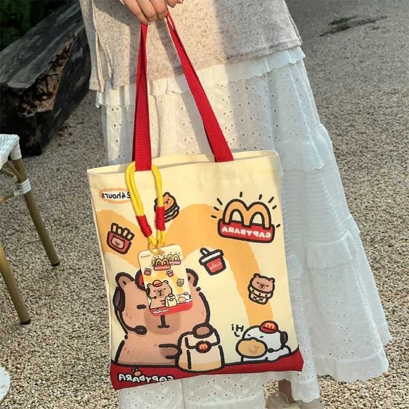 Cartoon Kawaii Capybara Canvas Bag Novelty Creative Tote Bag Daily Large Capacity Shoulder Bag Cute Capybara Handbag Gifts Z250224