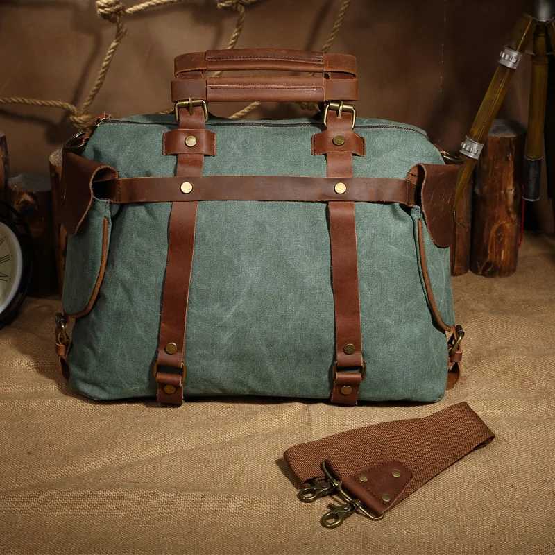 Luxury Leather Canvas Travel Handbags Mssenger Bag Men Vintage Crossbody Bag Large Capacity Male Travel Shoulder Bag Dropship Z250225