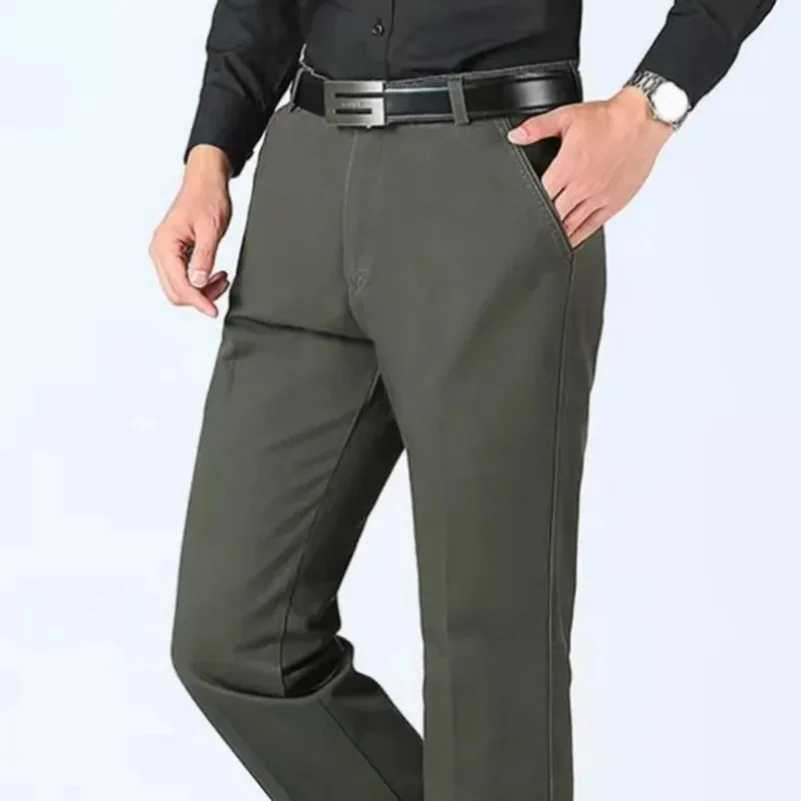 Summer Thin Suit Pants Mens Autumn Thick 00% Cotton Straight Loose Trousers Business Solid Green Casual Brand Clothes KOACUS W250225