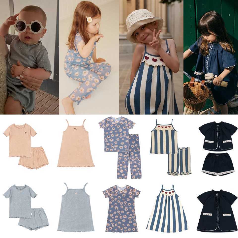 2024 KS Kids Summer Clothes Set Girls Floral Mesh Dress Sling Tops Baby Cute Glitter T-Shirt Shorts Children Tee T Shirt Suit X250224