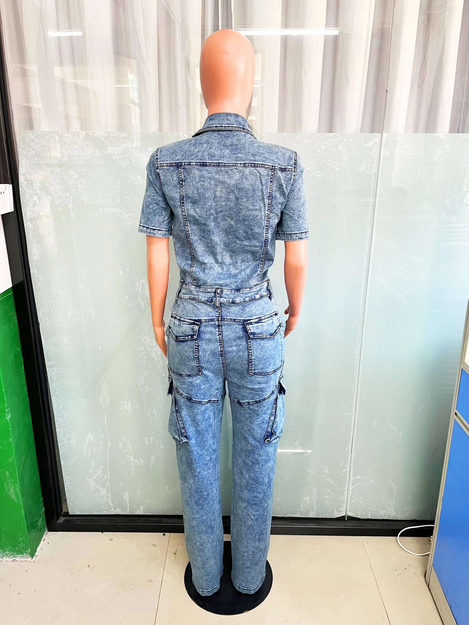 Multi Pockets Jeans Cargo Jumpsuit Sexy Women Turn Down Collar Elegant Denim Casual Overalls Romper 250122
