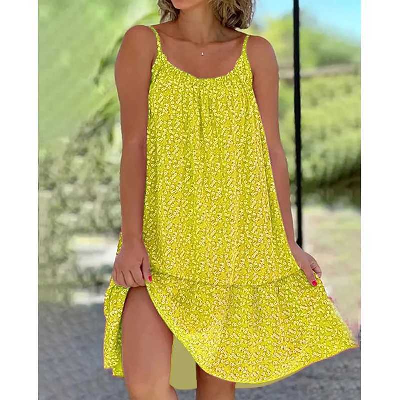 Women Floral Print Dress Featuring Casual Sexy Spaghetti Strap Party A-Line Sveless Mini Dresses Fe Loose Beach SundressXJ250224