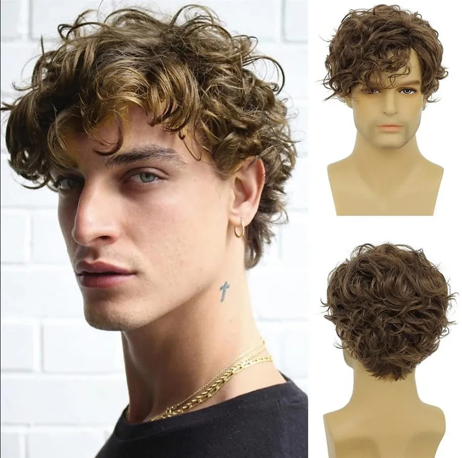 Synthetic Wig Male Short Curly Hair Fashion Age Reduction Simulation Hair Role Play Light Breathable Wig Full Head Cover 250224
