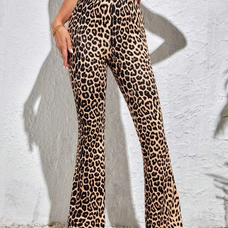 Women Leopard Print Flared Pants Sport High Waist Leggings Skinny Push Up Butt Yoga Pants Fashion Workout Casual Leggings Female 250225
