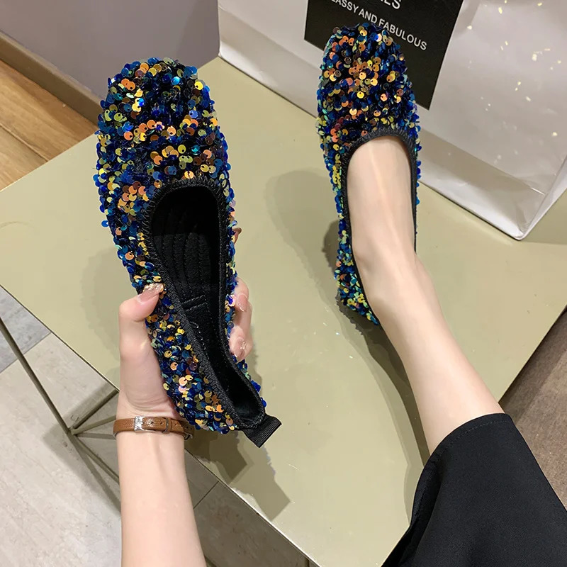 Elegant Womens Leather Shoes Comfort Autumn Casual Female Sneakers Square Toe Flats Comfortable Boat Moccasin Fall Glitter 250224