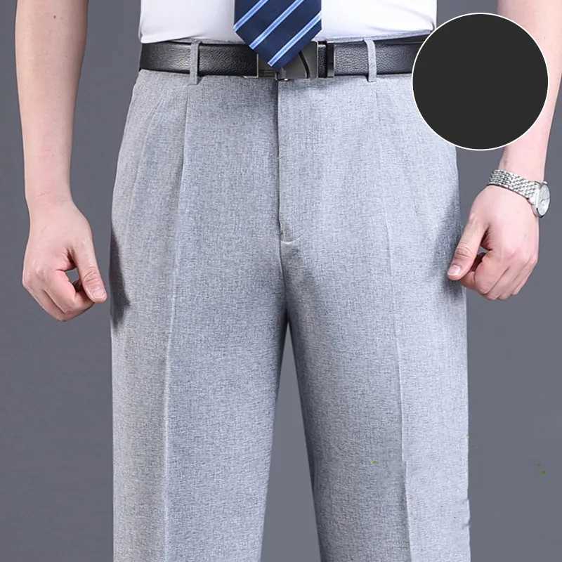 Double Pleated Suit Pants Men Black Brown Business Khaki Trousers For Men Loose Straight Classic Men Pant Thin Summer 2023 W250225