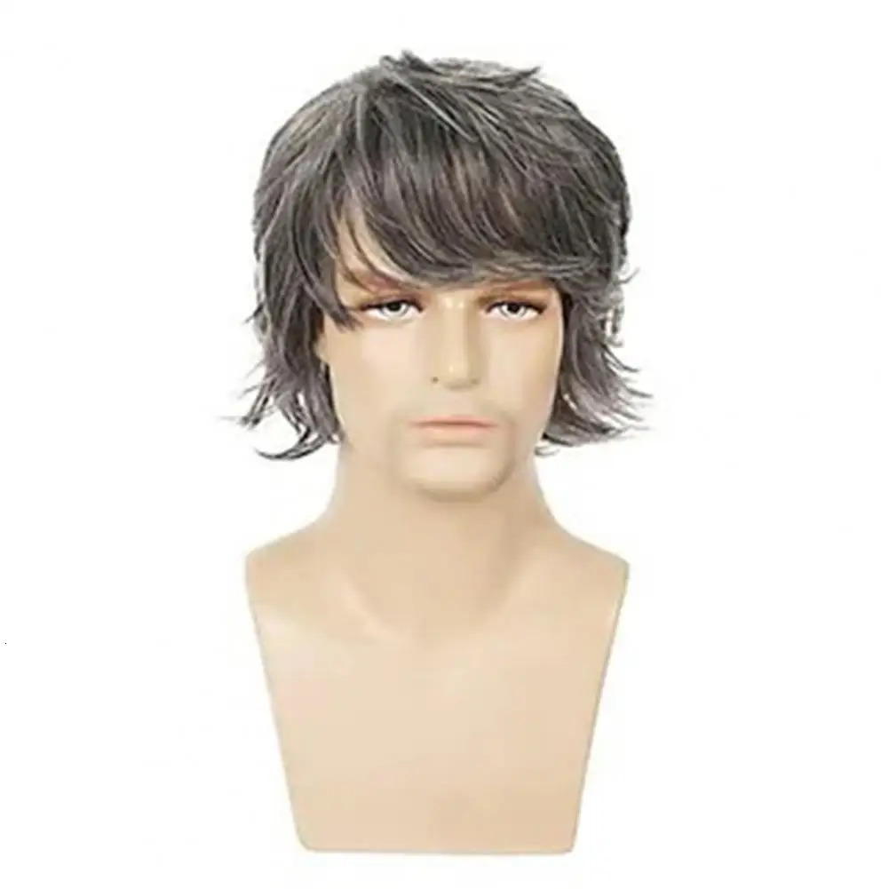 Men Short Wig Male Curly Wig Vintage Mens Short Curly Wig with Bangs Fluffy Natural Look High Temp Fiber Male Wavy Blonde Black 250224