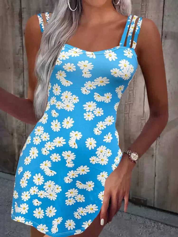 Summer Floral Print Camisole Dress Women Casual O-Neck Sveless Mini Dress Sexy Dresses Short Skirt Beach SundressXJ250224